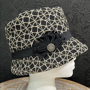 Chic Black and Cream Women's Hat with Floral Accent